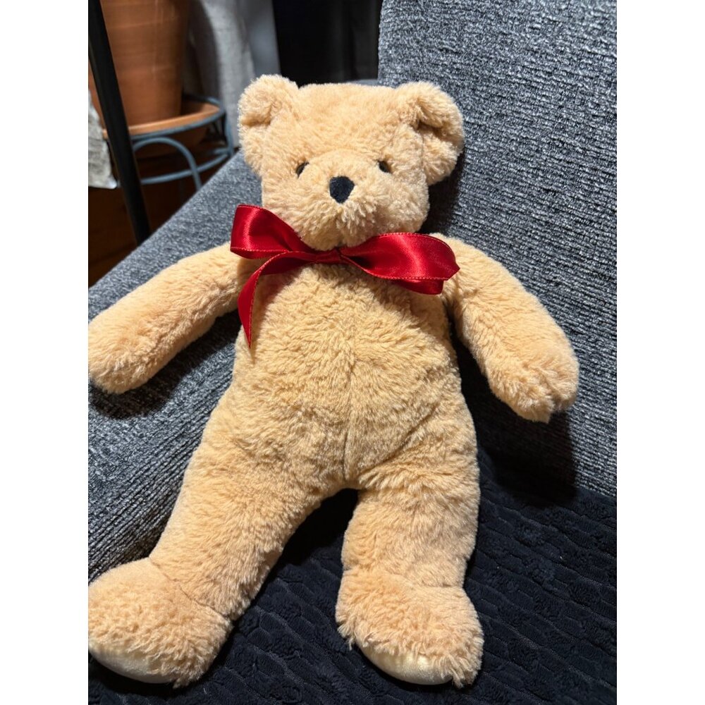 Vermont Teddy Bear 13" PJ Pal Bear Plush With Red Ribbon Tan Stuffed Animal